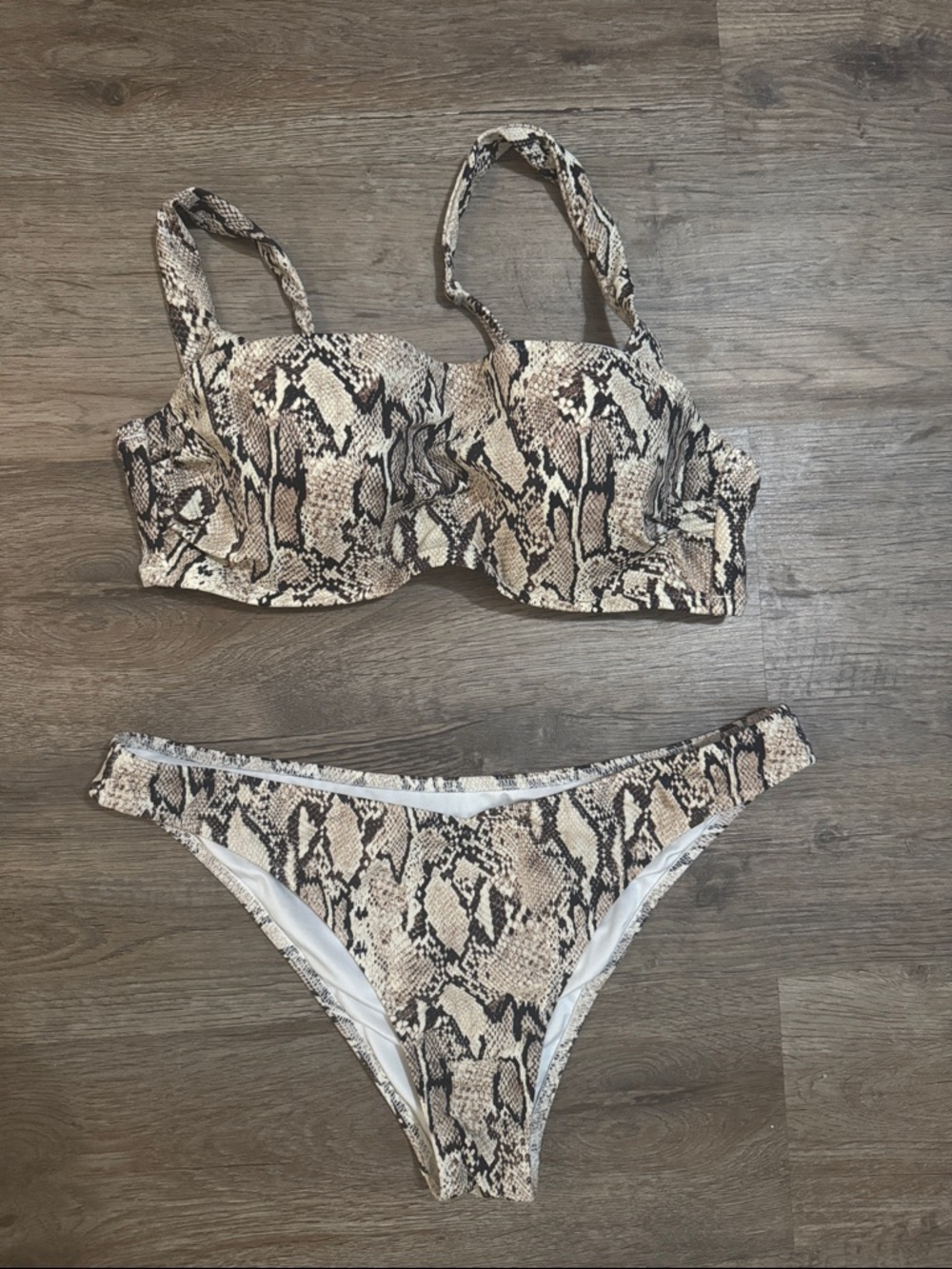 Shade & Shore Cream and Black Swimwear Top with Animal Trim